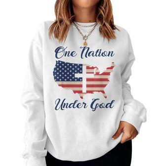 One Nation Under God Christian Cross American Flag Usa Map Usa Women Sweatshirt | Mazezy