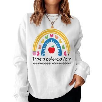 Paraeducator Leopard Rainbow Paraprofessional Squad Teacher Women Sweatshirt | Mazezy