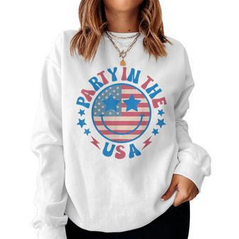 Party In The Usa 4Th Of July Preppy Smile Women Sweatshirt - Seseable