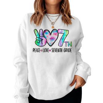Peace Love Seventh Grade 7 First Day Of School Team Teacher Women Crewneck Graphic Sweatshirt - Seseable