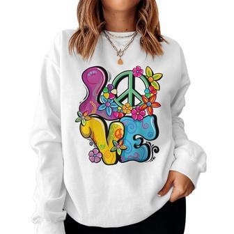 Peace Sign Love 60S 70S Costume Groovy Hippie Theme Party Women Sweatshirt - Monsterry DE