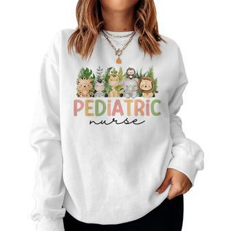 Pediatric Nurse Safari Baby Animals Nurse Appreciation Week Women Crewneck Graphic Sweatshirt - Thegiftio UK