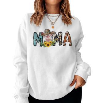 Pig Mama Pig Mom Sunflower Country Farm Life Cowhide Women Sweatshirt | Mazezy
