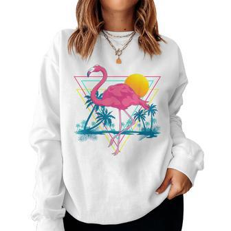 Pink Flamingo Beach Summer Vibes Palm Trees Tropical Summer Women Sweatshirt | Mazezy
