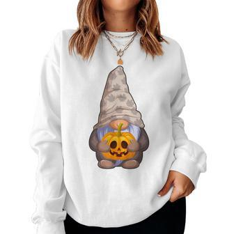 Pumpkin Jack O' Lantern Gnome Fall Hat Halloween Gnome Halloween Women Sweatshirt | Mazezy
