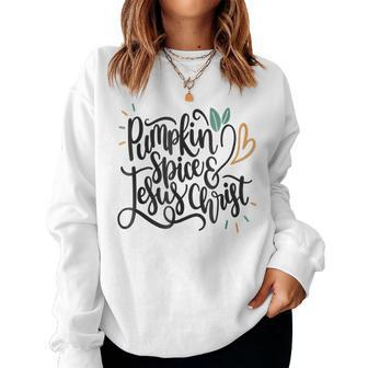 Pumpkin Spices And Jesus Christ Christian Coffee Fall For Coffee Lovers Women Sweatshirt | Mazezy