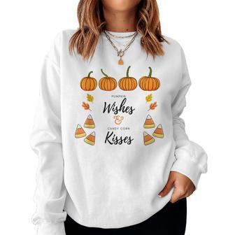 Pumpkin Wishes And Candy Corn Kisses Quote Halloween Fall Halloween Women Sweatshirt | Mazezy