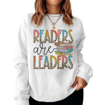 Readers Are Leaders Boho Leopard Book Lover Back To School Women Sweatshirt - Seseable