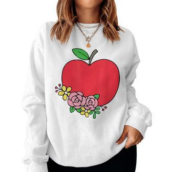 Red Apple With Flowers Proud Teacher Life Teaching Job Pride Women Sweatshirt | Mazezy CA