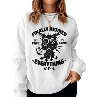 Retired 2023 It's Fine I'm Fine Everything Is Fine Black Cat Women Sweatshirt - Monsterry