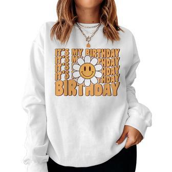 Retro My Birthday Groovy Birthday Flower Ns Girls Women Sweatshirt - Seseable