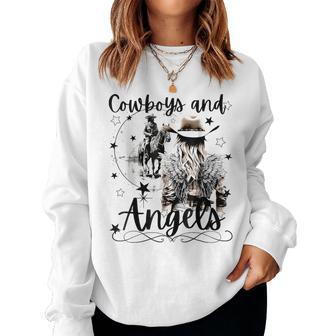 Retro Desert Cowboys And Angels Western Country Cowgirl Women Sweatshirt - Seseable