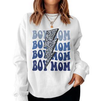 Retro Leopard Boy Mom Lightning Bolt Western Country Mama For Mom Women Sweatshirt | Mazezy CA