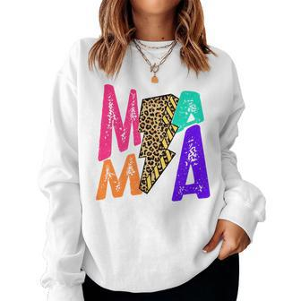 Retro Leopard Mama Lightning Bolt Western Country Bad Moms For Mama Women Sweatshirt | Mazezy