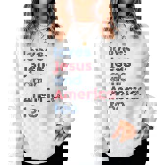 Retro Loves Jesus And America Too God Christian 4Th Of July Women Sweatshirt | Mazezy