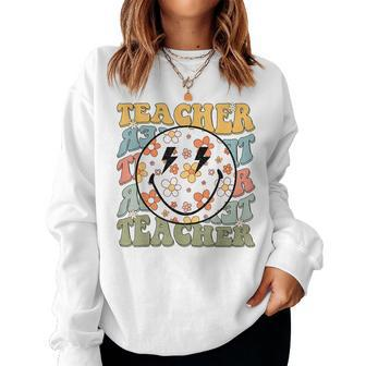 Retro Teacher Daisy Colorful - Elementary School Teacher Women Crewneck Graphic Sweatshirt - Thegiftio UK