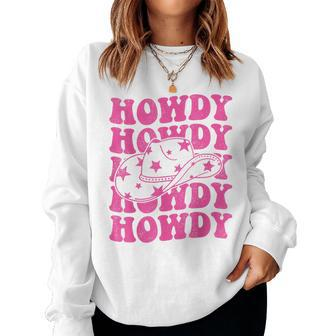Rodeo White Howdy Western Retro Cowboy Hat Southern Cowgirl Women Sweatshirt - Monsterry UK