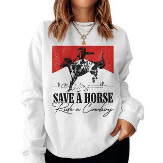 Save A Horse Ride A Cowboy Skeleton Country Skull Western Women Sweatshirt - Seseable