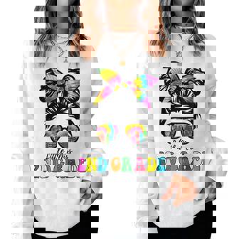 Back To School Little Miss 2Nd Grade Messy Bun Tie Dye Girls Women Sweatshirt - Seseable