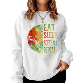 Softball- Eat Sleep Softball Repeat Pitcher Girls Women Sweatshirt | Mazezy