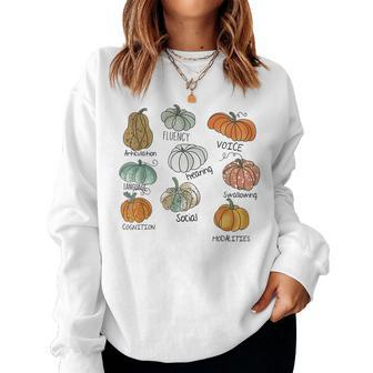 Speech Therapy Squad Pumpkin Fall Halloween Thanksgiving Slp Halloween Women Sweatshirt | Mazezy