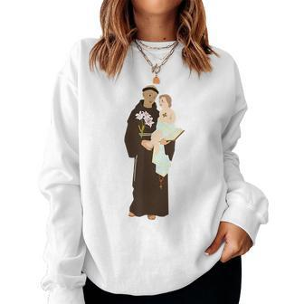 St Anthony Of Padua Vintage Catholic Saint Infant Jesus Women Sweatshirt | Mazezy
