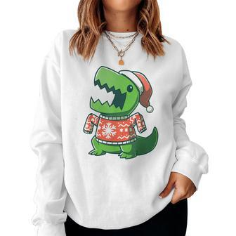 T-Rex Christmas Sweater Dinosaur Ugly Sweatersaurus Women Sweatshirt | Mazezy