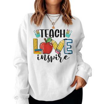 Teach Love Inspire Cute Teacher Teaching 1St Day Of School Women Crewneck Graphic Sweatshirt - Seseable