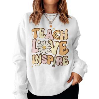 Teach Love Inspire Retro Teacher Back To School Women Women Crewneck Graphic Sweatshirt - Monsterry