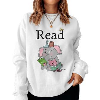 Teacher Library Read Book Club Piggie Elephant Pigeons For Teacher Women Sweatshirt | Mazezy