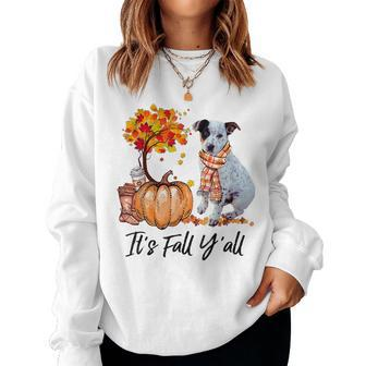 Texas Heeler It's Fall Y'all Pumpkin Tree Coffee Chocolate For Coffee Lovers Women Sweatshirt | Mazezy