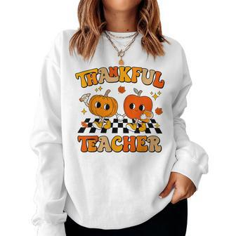 Thankful Teacher Retro Groovy Thanksgiving Fall Men Women Sweatshirt | Mazezy