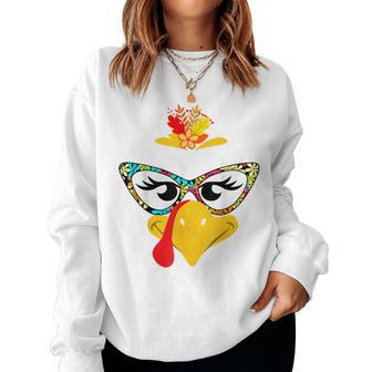Thanksgiving Turkey Face Colorful Floral Sunglasses Women Sweatshirt - Monsterry AU