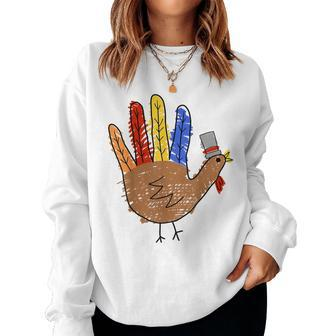 Thanksgiving Hand Turkey Thanksgiving Teacher Thankful Women Sweatshirt - Seseable