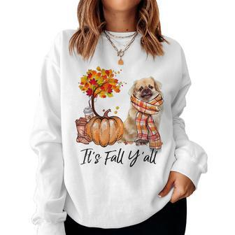Tibetan Spaniel It's Fall Y'all Pumpkin Tree Coffee For Coffee Lovers Women Sweatshirt | Mazezy
