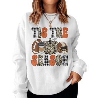 Tis The Season Thanksgiving Football Fall Vibe Leopard Plaid Women Sweatshirt | Mazezy