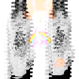 Unicorn Riding Flamingo Bird Magical Rainbow Kids Girls Women Sweatshirt | Mazezy