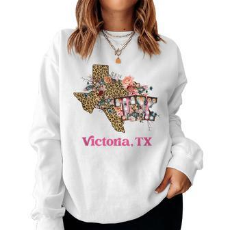 Victoria Tx Texas Boho Leopard Floral Souvenir Women Sweatshirt | Mazezy