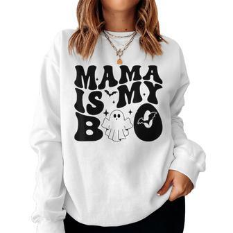 Vintage Groovy Mama Is My Boo Happy Halloween Vibes Women Sweatshirt - Seseable
