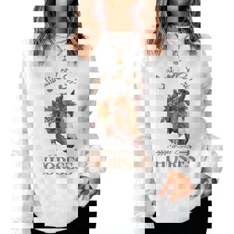 Vintage Retro Just A Girl Who Loves Horses Horseback Riding Women Crewneck Graphic Sweatshirt | Seseable CA