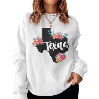 Vintage Texas Home State Map Pride Flowers Retro Rodeo Women Sweatshirt | Mazezy