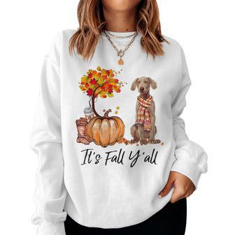 Weimaraner It's Fall Y'all Pumpkin Tree Coffee Chocolate For Coffee Lovers Women Sweatshirt | Mazezy