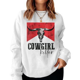 Western Cowboy Vintage Cowgirl Killers Cow Skull Rodeo Rodeo Women Sweatshirt | Mazezy