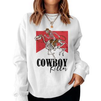 Western Cowgirl Cowboy Killers Skeleton Riding Horse Rodeo Rodeo Women Sweatshirt | Mazezy