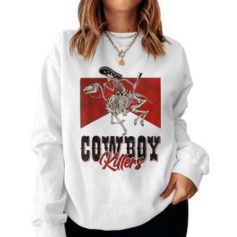 Western Cowgirl Horse Rodeo Punchy Cowboy Killers Skeleton Rodeo Women Sweatshirt | Mazezy
