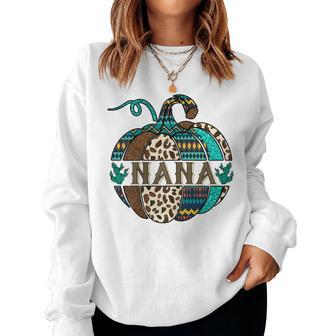 Xmym Leopard Turquoise Pumpkin Nana Autumn Western Thankful Women Sweatshirt | Mazezy