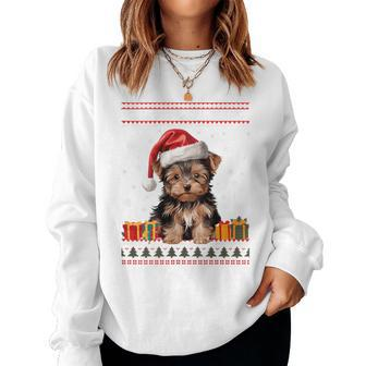 Yorkshire Terrier Dog Santa Hat Ugly Christmas Sweater Women Sweatshirt - Monsterry DE