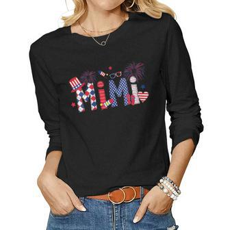 4Th Of July Mimi Red White & Blue Usa Flag Independence Day Women Long Sleeve T-shirt | Mazezy