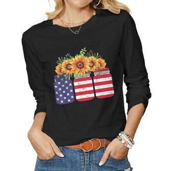 American Flag Sunflower 4Th Of July Independence Usa Day Women Long Sleeve T-shirt | Mazezy