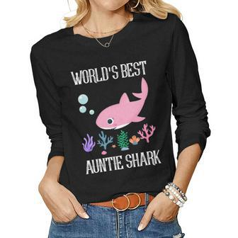 Auntie Gift Worlds Best Auntie Shark Women Graphic Long Sleeve T-shirt - Seseable